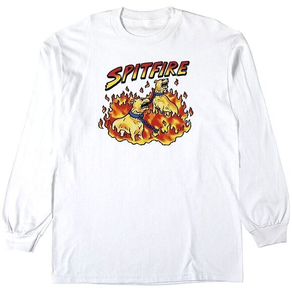 Skateboard T- Shirt, The Spitfire Hell Hounds Long Sleeve, White Tee, Men's Med - Picture 1 of 6